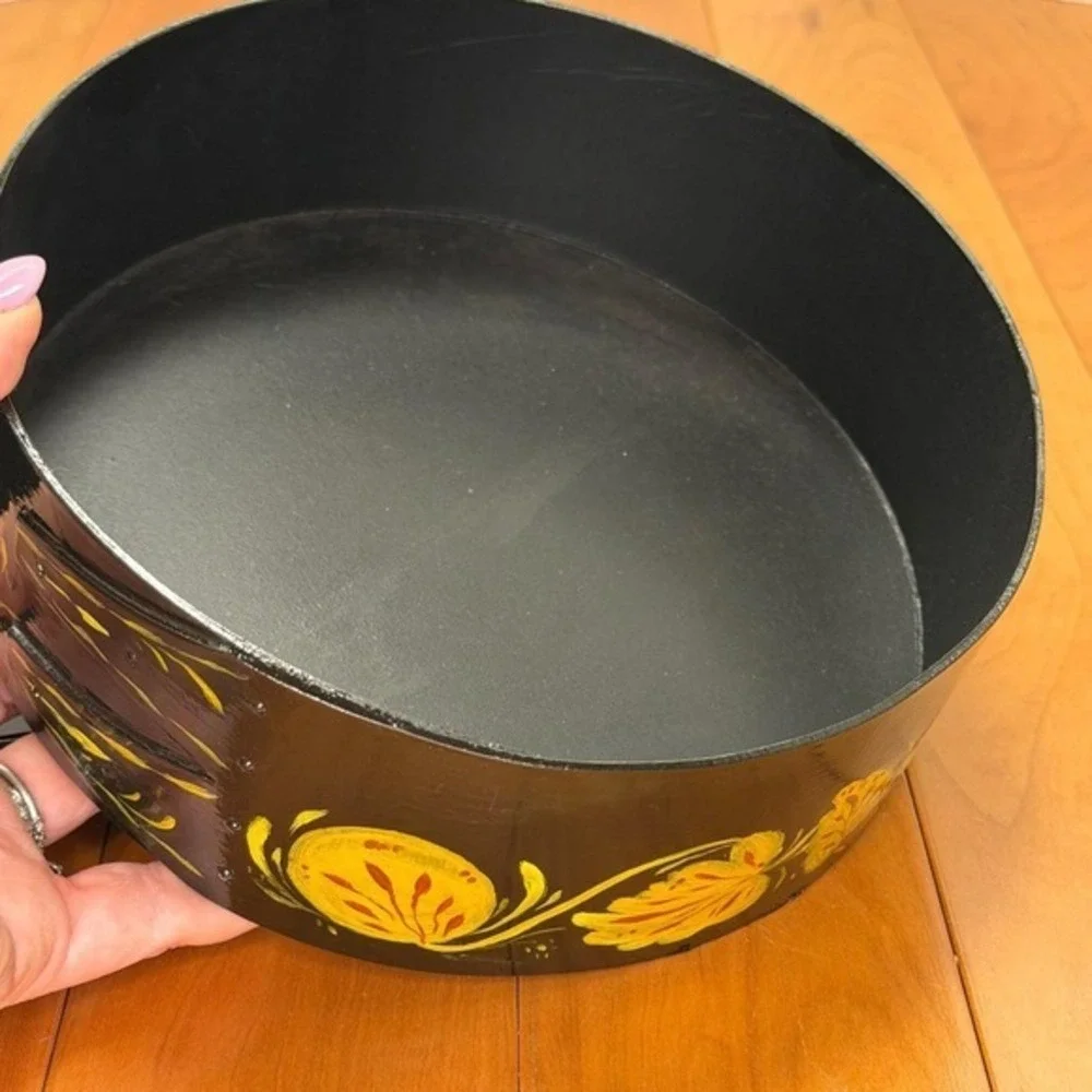 Hand Painted Folk Art Wooden Lidded Box – Pennsylvania Dutch Style 8.5